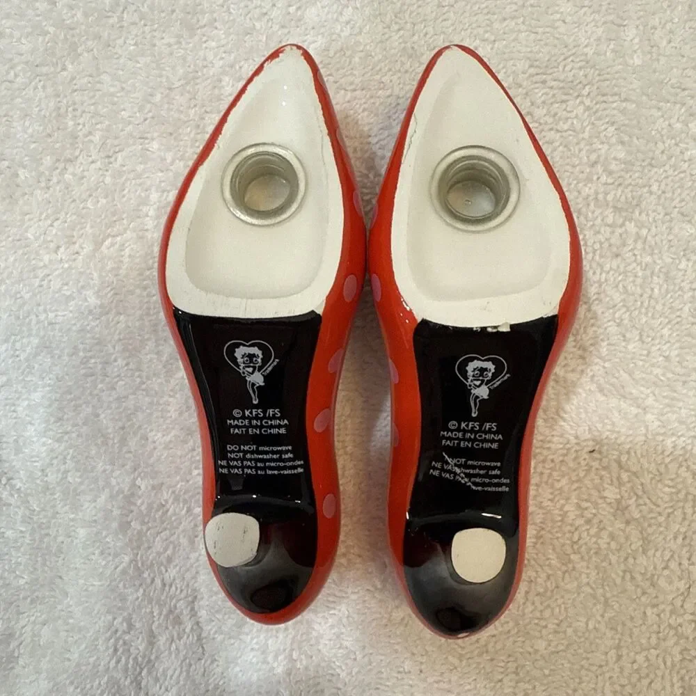 👠 Betty Boop High Heel Shoe Salt & Pepper Shakers 💋 Red Polka Dot Ceramic 5”